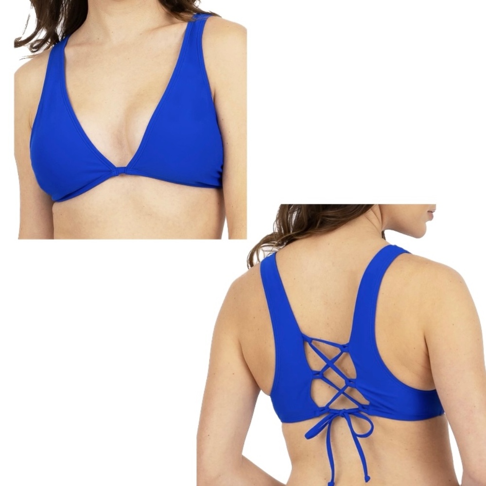 NWT- Bikini Top - Triangle top with lace up back - Sapphire Blue - Size M